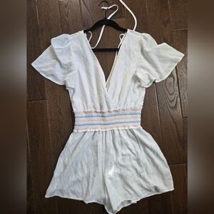 Three Hearts White Romper with Multicolor Accent